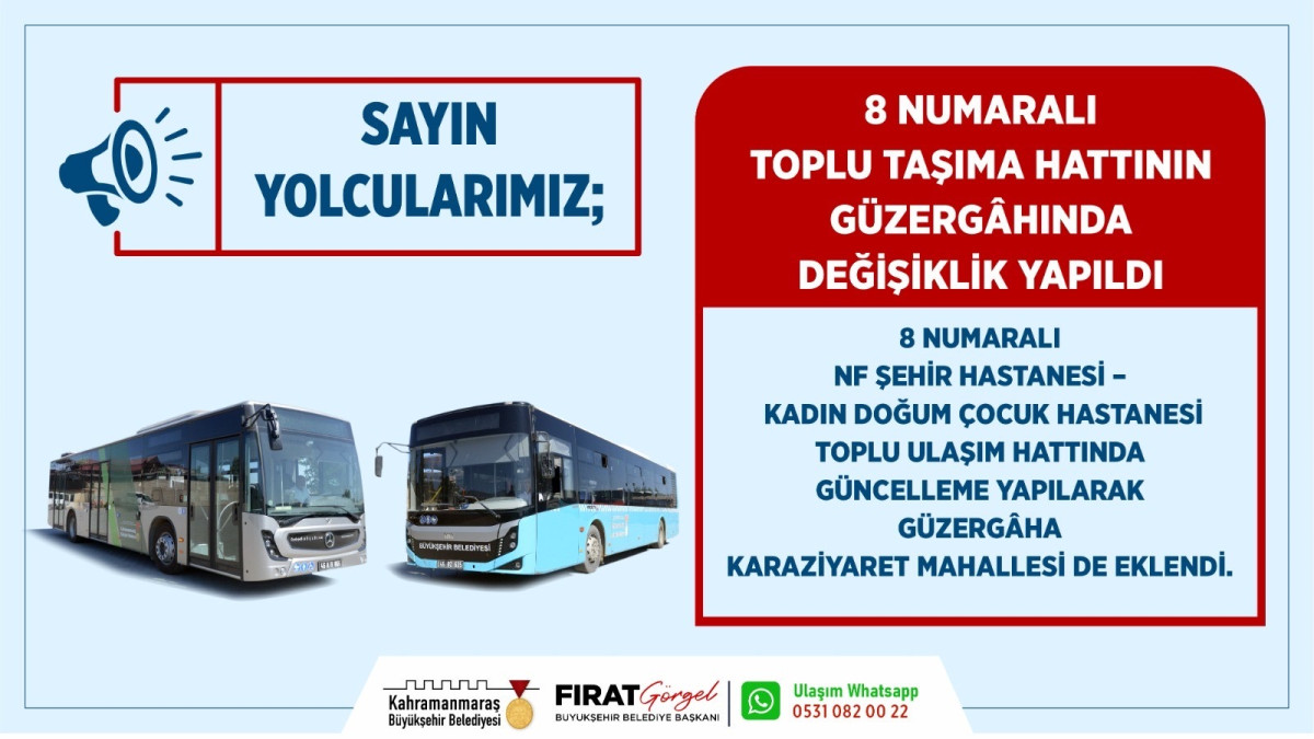 8 numaralı hatta yeni durak: Karaziyaret Mahallesi güzergâha eklendi!