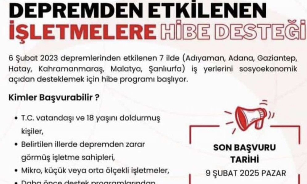 Depremden Etkilenen İşletmelere Hibe Desteği Başvuruları Başladı